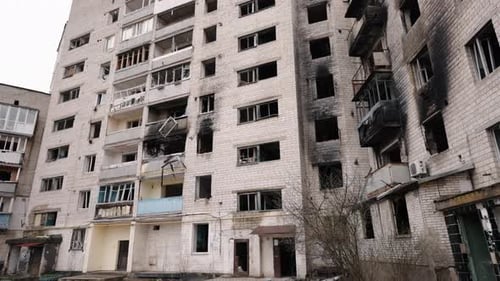 Damaged Apartment Building in Urban Ruins