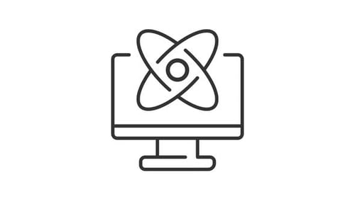 Animated monitor with atomic model line icon