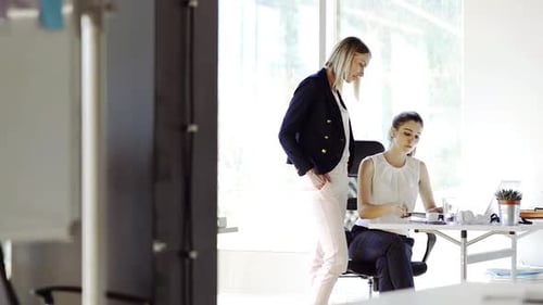 Two Business Women in the Office Working Together