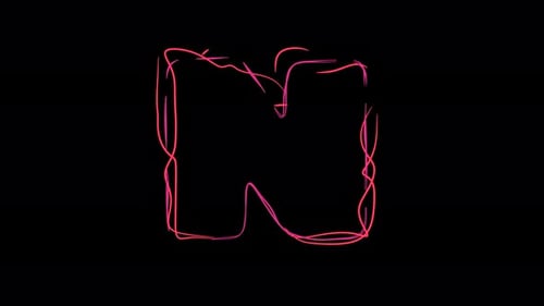Letter N made of multicolor neon curves and lightnings on alpha. Loop 4k clip.