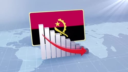 Angola Flag With Decrease Bar Chart Graph And Arrow Red