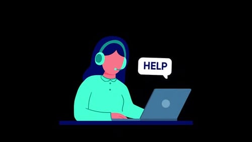 Flat Design Animation of Customer Support Agent with Help Text