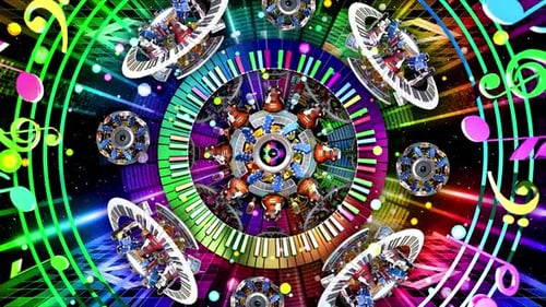 Vibrant Music Dance Floor Animation with Instruments and Notes