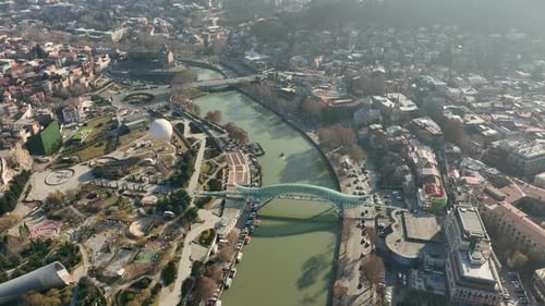 Aerial Panorama of Rike Park and Bridge of Peace in Tbilisi