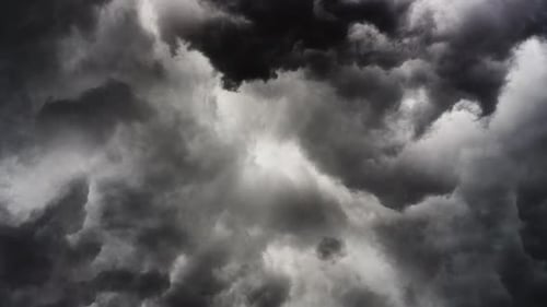 thunderstorms, strikes of thunder and thunder inside thick and dark clouds