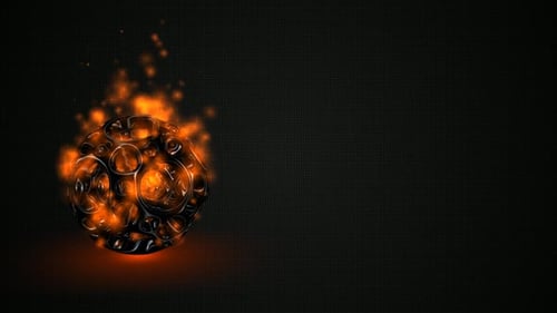 Hintergrund mit schwarzem Feuerball, Feuerpartikeln, Reflexion, Exklusiv, Form, 3D-Render