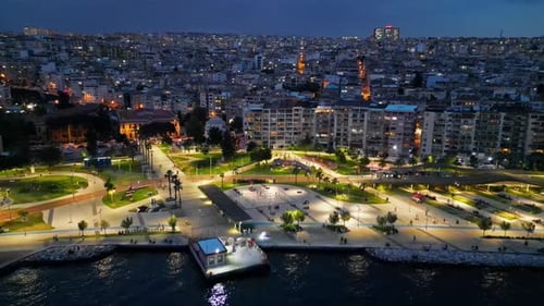 Drone view of Karantina beach at sunset in Izmir