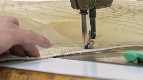 Tailor Sews Net Curtains With Sewing Machine