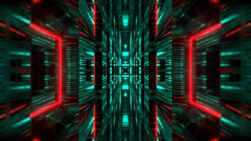 Türkisfarbener und roter endloser Tunnel im digitalen Hintergrund VJ Loop in 4K