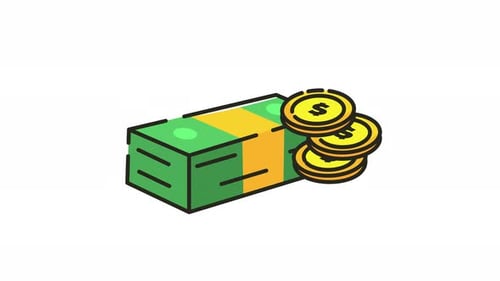 Money icon animation depicting a stack of bills and gold coins.