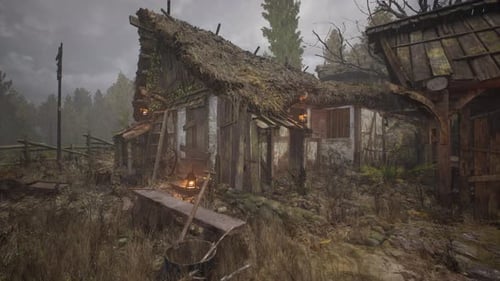 Old Abandoned Rural Wooden House in Russian Village in Summer