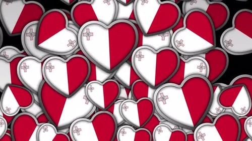 Falling Malta Flag Hearts Animation Background
