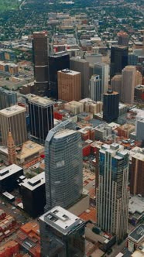 Cityscape of Denver Colorado from aerial. American city panorama. Vertical video