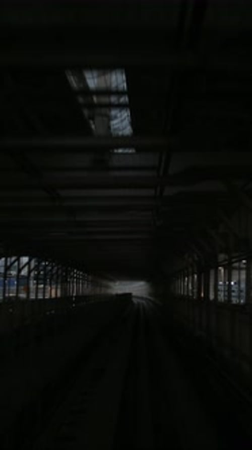 Tokyo Monorail Passing Through the City's Skyscapers in Vertical