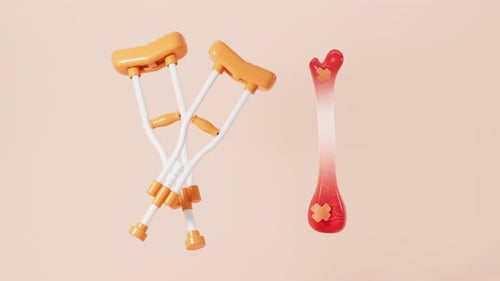 Animated 3D Medical Icons: Crutches and Injured Bone