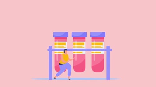 Flat Design Animation of Test Tubes Dropping into a Rack