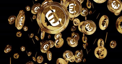 Euro cryptocurrency golden coin rain isolated loop