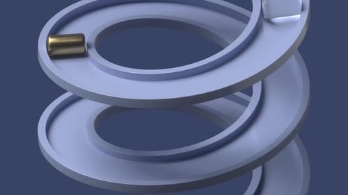 Boucle minimaliste, cylindres roulant sur une piste en spirale. Image en direct fluide, en boucle et cyclique. Mouvement infini