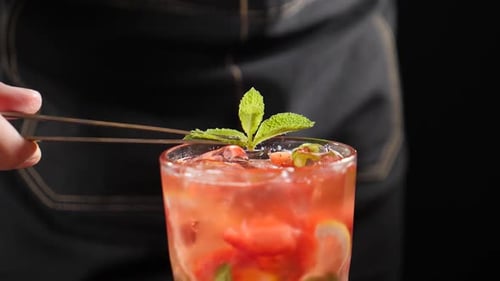 Iced Beverage Garnished with Mint Sprig