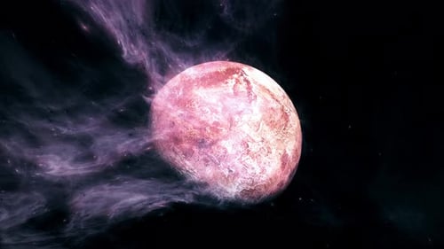 Rotating Pink Planet with Glowing Cosmic Nebula