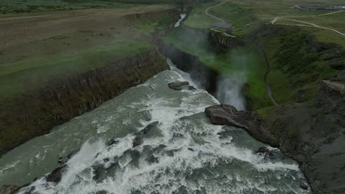 Expansive View of Gullfoss Waterfall in Iceland