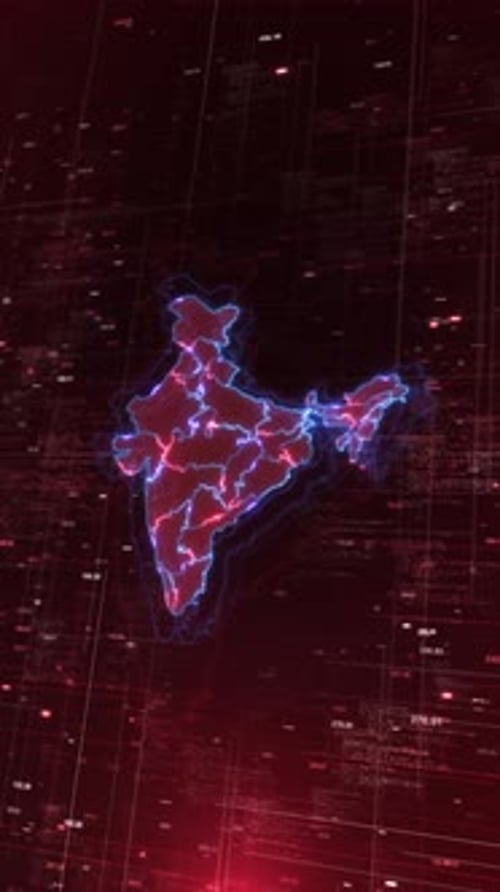 Futuristic Digital Grid Map Animation of India Technology Transportation Virtual Space Country Data