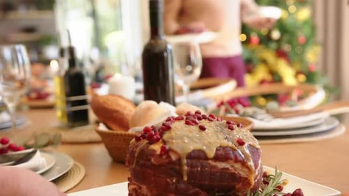 Festive Christmas Holiday Meal with Family
