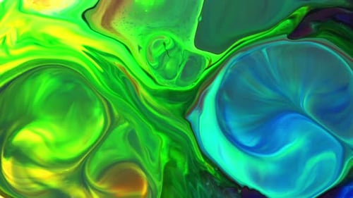Abstract Fluid Art with Vibrant Yellow, Green, and Blue