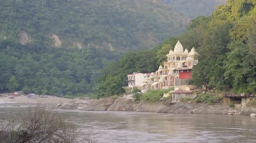 River Ganga flowing alongwith Hindu Temple