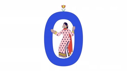 Indian woman in digit zero line 2D character animation