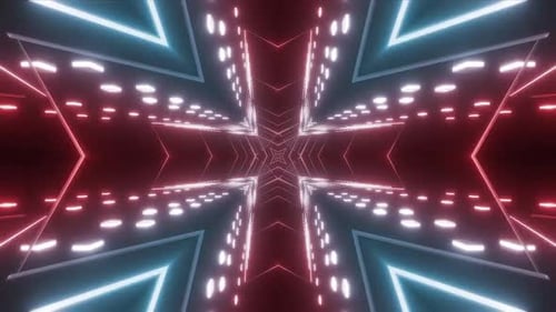 Dynamic neon light tunnel with vibrant colors and futuristic design