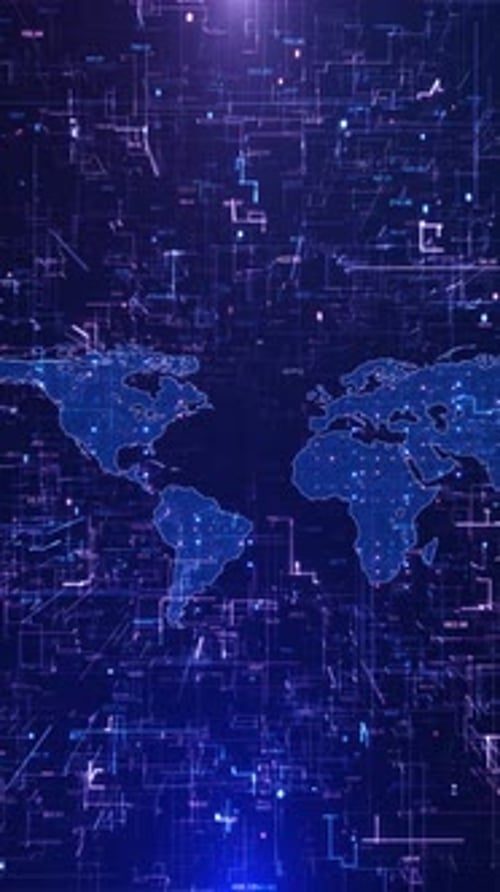 Futuristic Digital Global Network with World Map