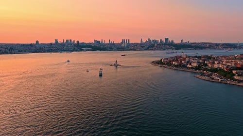 Picturesque Coastal Cityscape at Sunset from Above