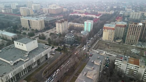 Sphere building in Bishkek, drone fly-around shot
