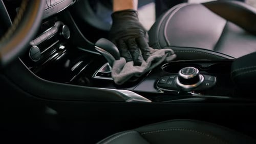 Car Interior Meticulously Cleaned With Cloth