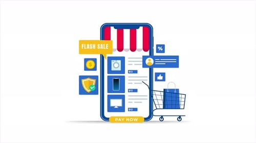 Flat Design Online Shopping Mobile E-commerce Animation