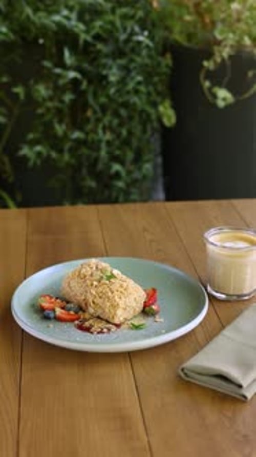 Cake Dessert with Berries and Coffee