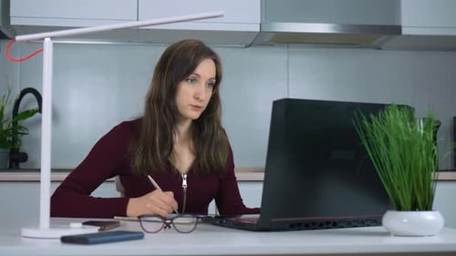 Female Professional Writing Notes with Pen in Planner Businesswoman Working on Laptop at Home Office