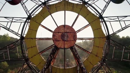 Aerial Drone Close Up of an Abandoned Ferris Wheel in Japan