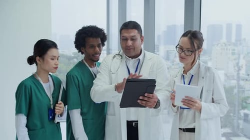 Multiethnic Medical Workers Working at Hospital
