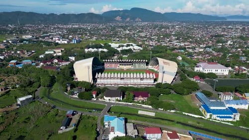 Surrounding from the air the Harapan Bangsa Stadium, Banda Aceh City, Aceh, Indonesia.