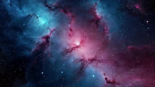 Flying Through Colorful Abstract Space Nebula and Stars