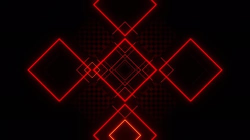 Red Futuristic Geometric Neon Squares Hud Background Background Vj Loop In 4K