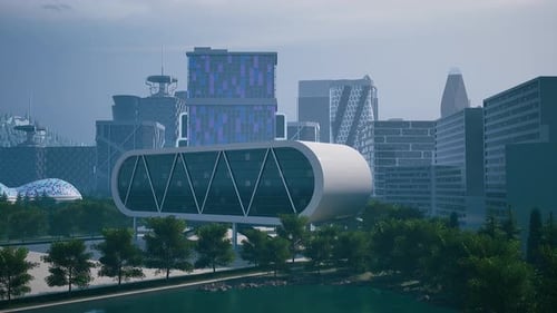 Futuristic Building in City Skyline