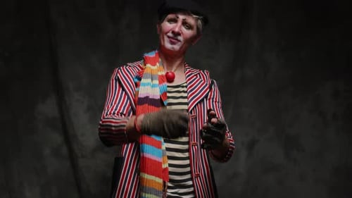 Clown Portrait With Striped Jacket and Colorful Scarf