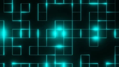 Cyanfarbener quadratischer abstrakter glühender Musterhintergrund Vj Loop-Animation in 4K