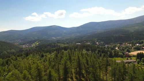 Aerial drone in the mountain city