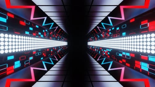 Blauer und roter Neonlicht-Korridor-Hintergrund Vj Loop In 4K