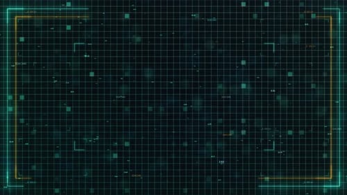 Dynamic Grid Background: Digital Frame with HUD, Numbers, and Code, Ideal for Copyspace and Logo