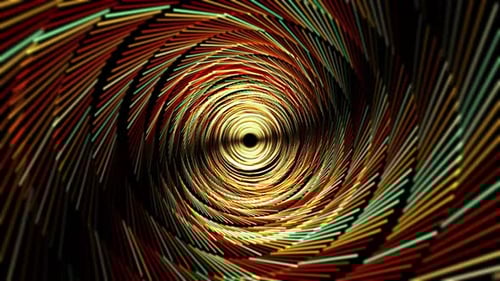 Abstract shiny tunnel made of twisted colorful ribbons in a shape of dynamic radial swirl